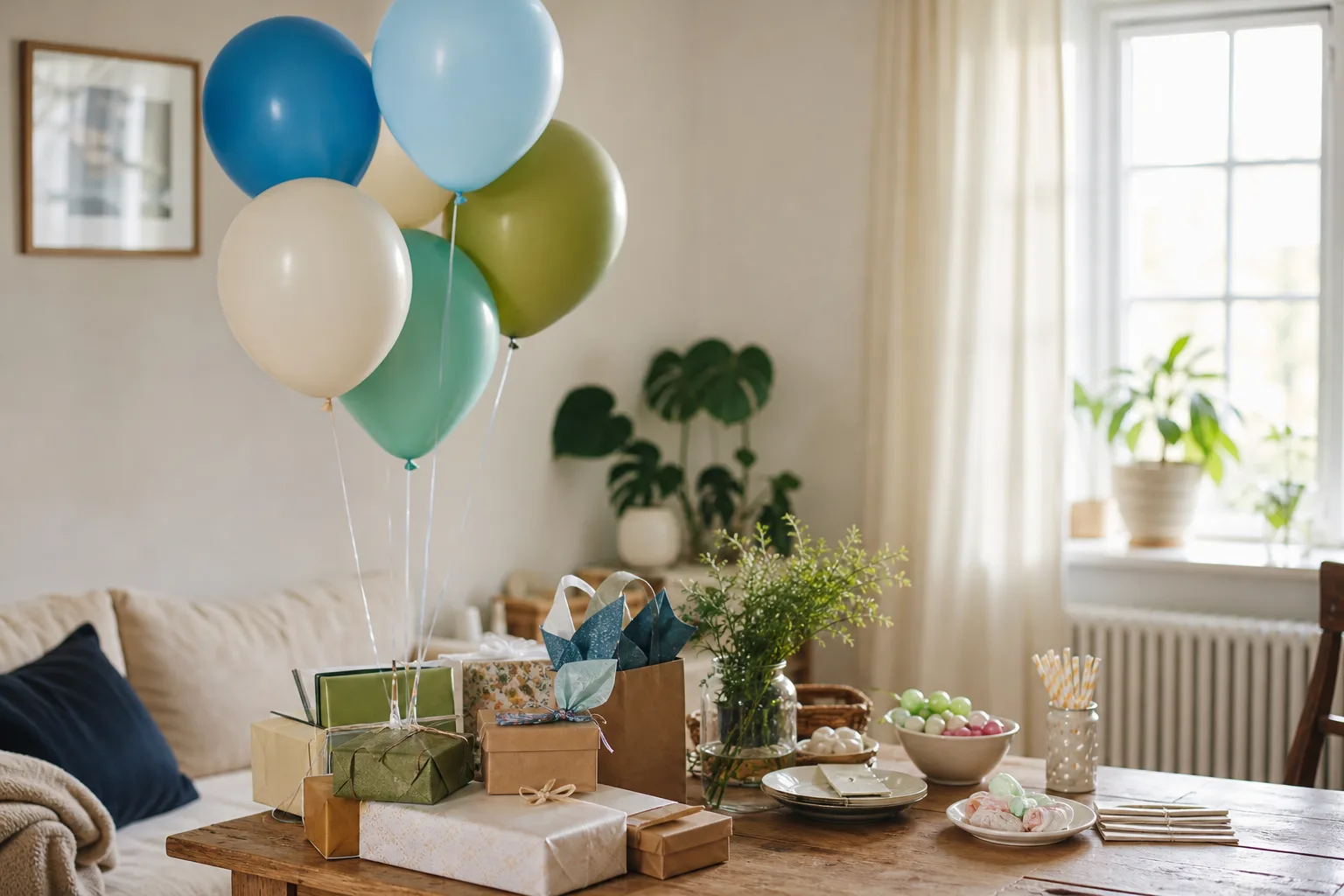 Ballonger vid ett födelsedagskalas.