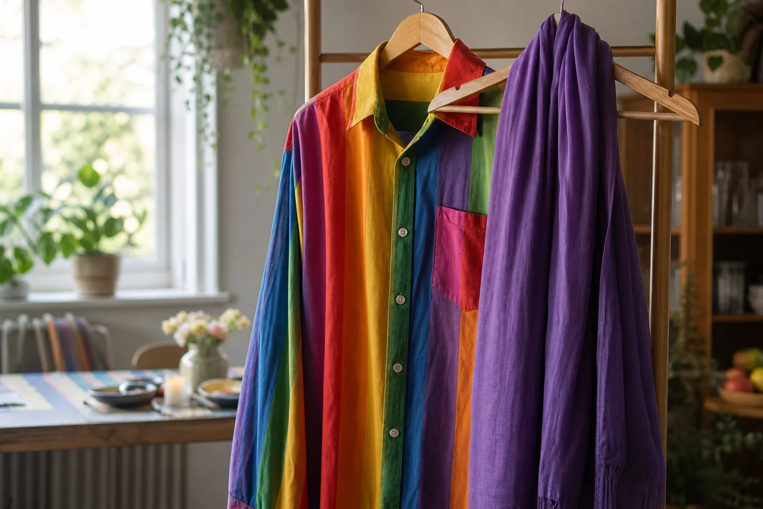 Färgglada kläder inför en Pridefest.