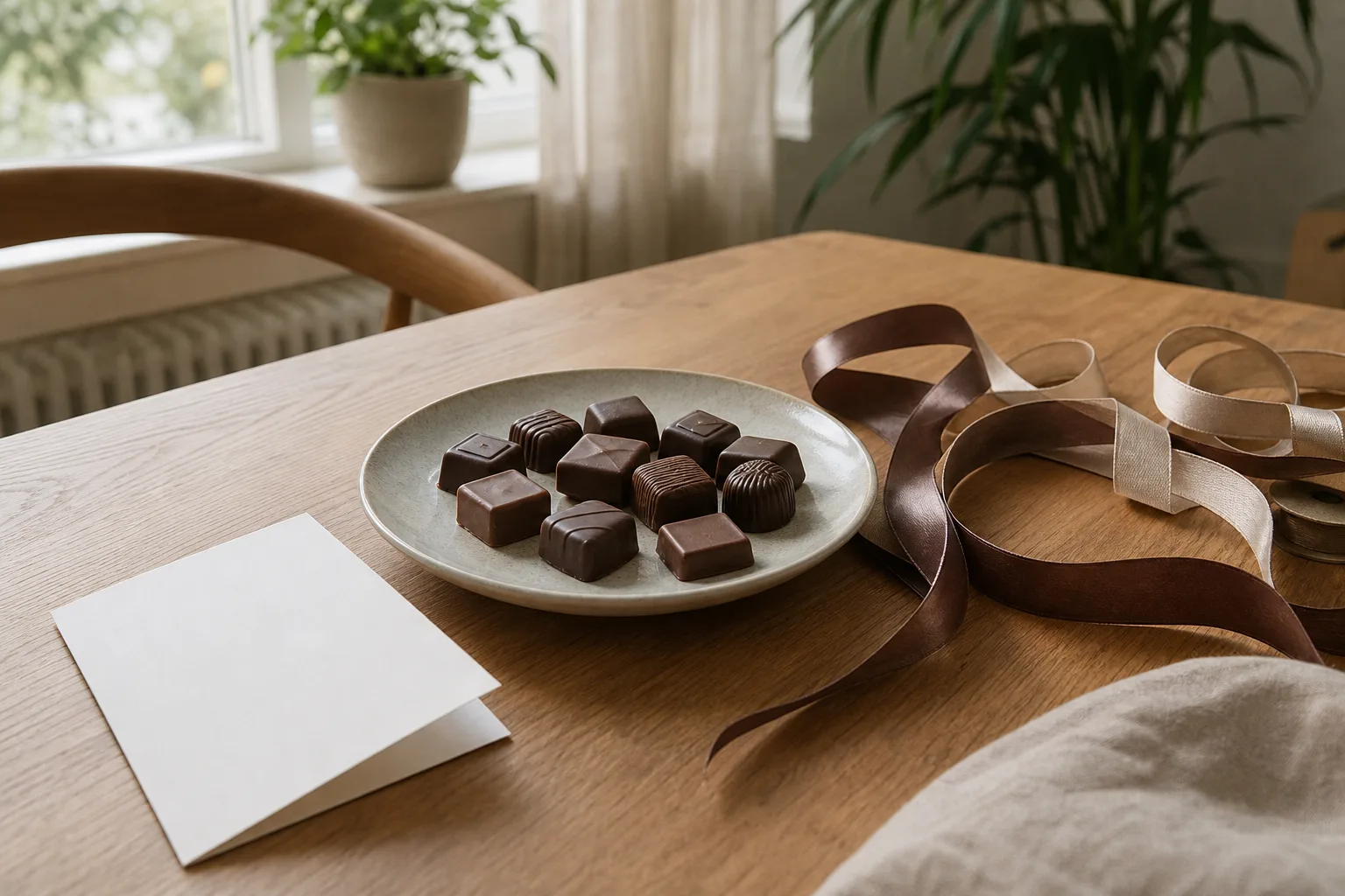 Förberedelser inför en chokladpresent.