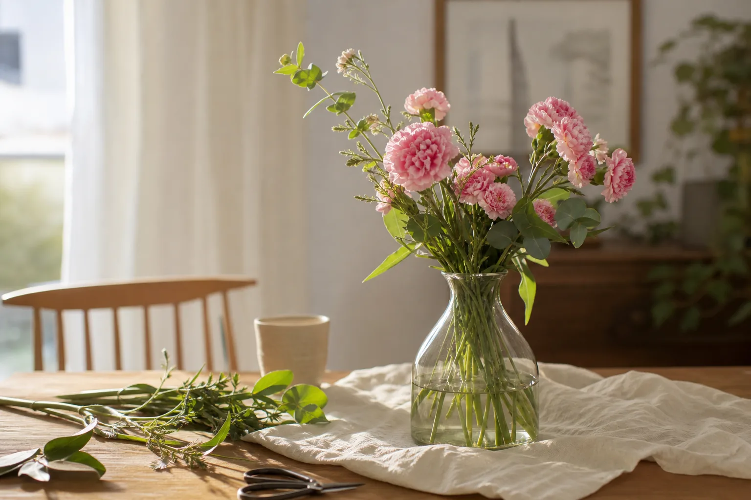 Rosa blommor inför en dekoration