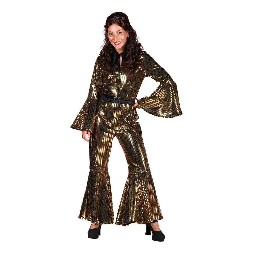 70-tals Disco Jumpsuit Guld Maskeraddräkt Deluxe-Large