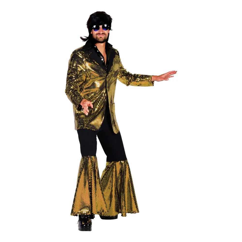 70-tals Disco Kostym Guld Maskeraddräkt Deluxe-Large