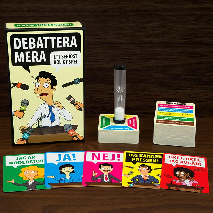 Debattera mera med spelkartong, kort och timglas