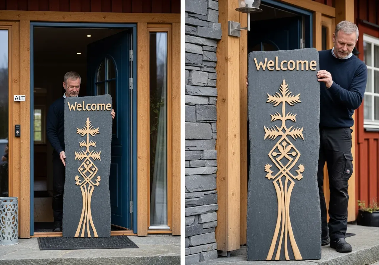 Personlig välkomstskylt vid entré