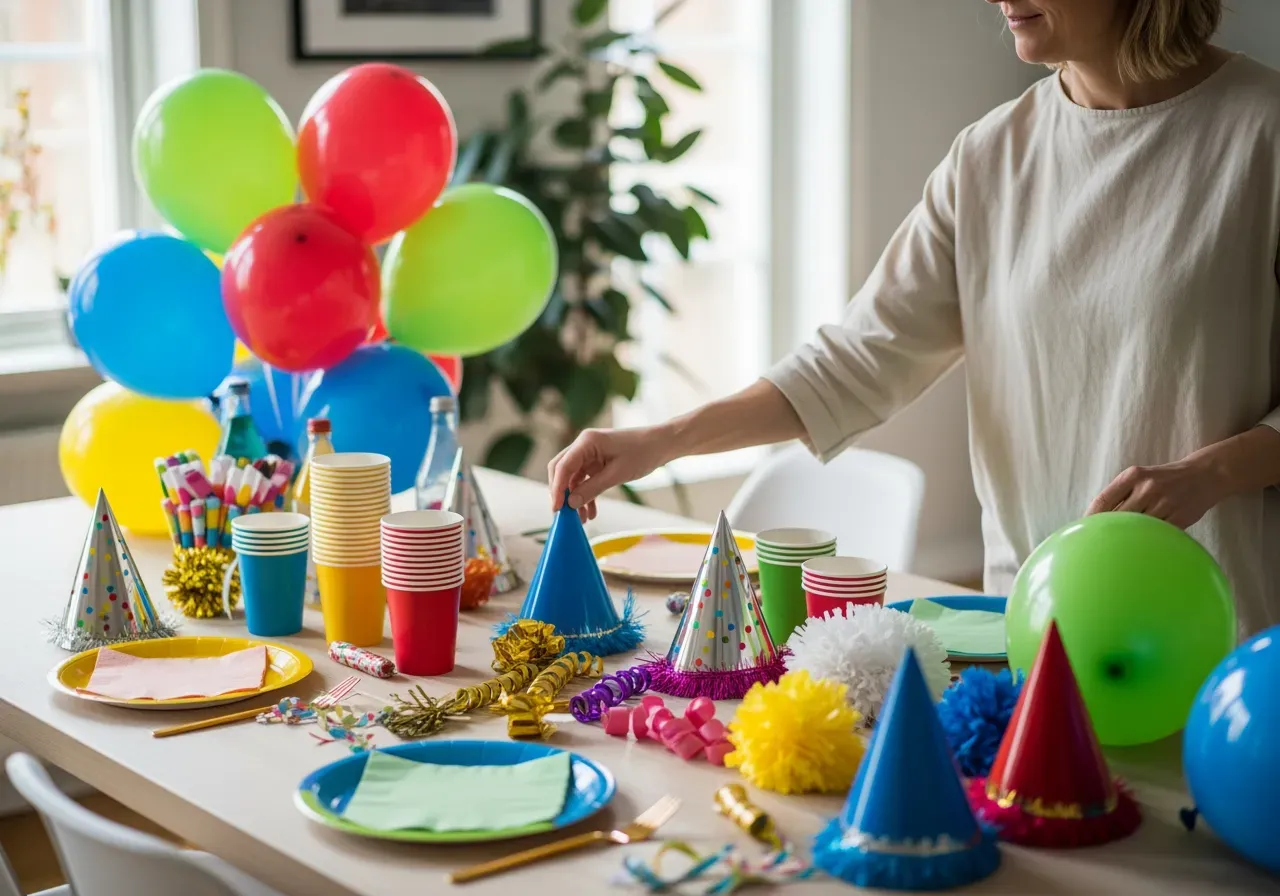 Färgglada festtillbehör på bord