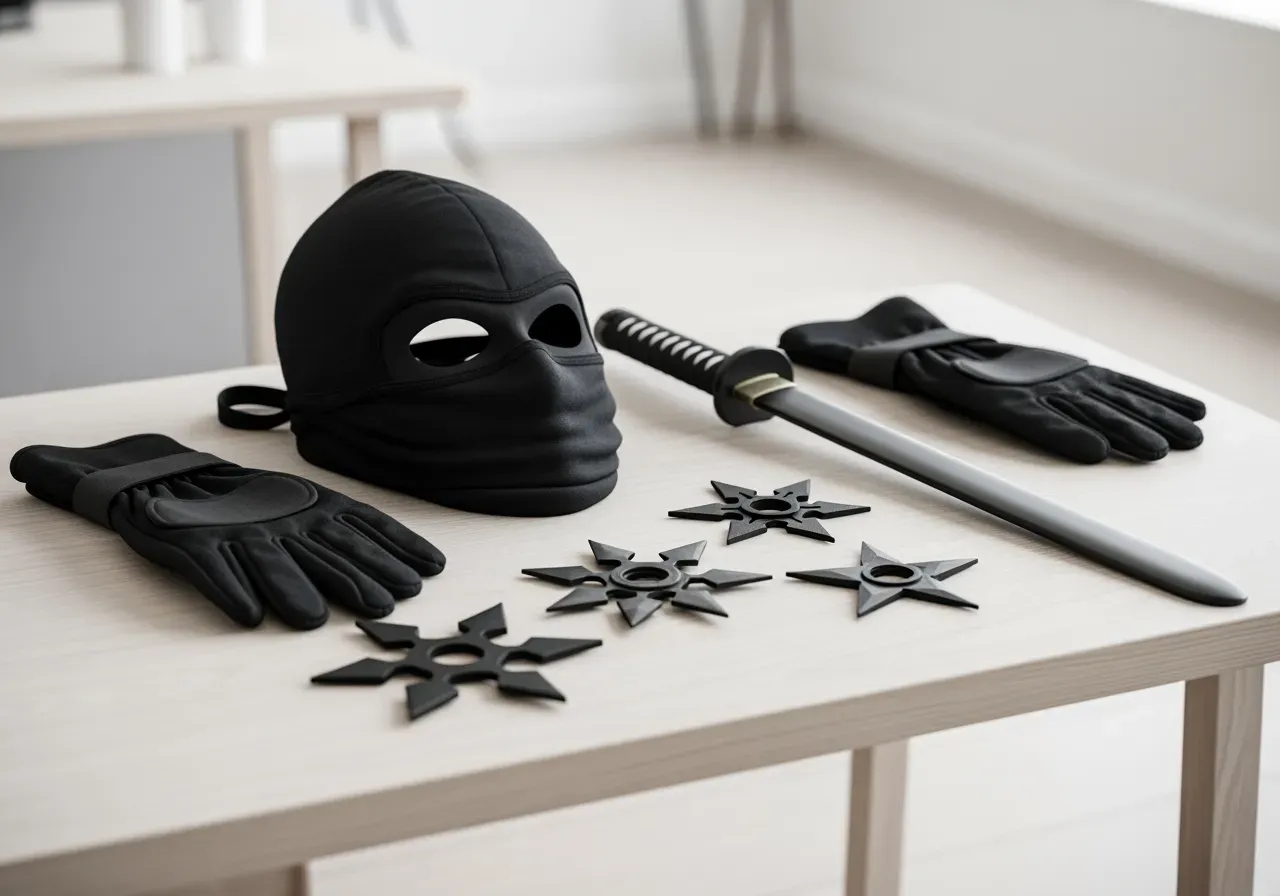 Barn i ninja utklädnad