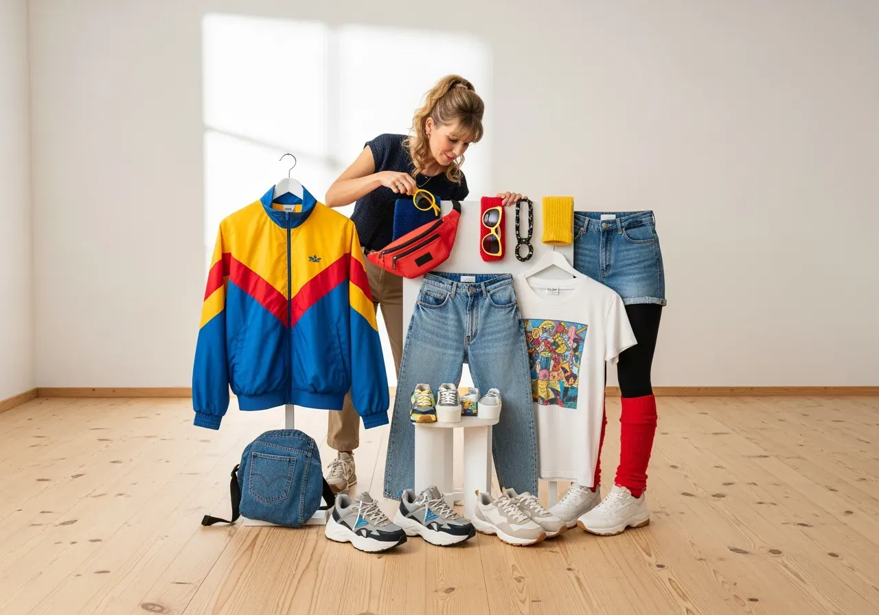 Klassisk 80-talsstil med kläder och accessoarer