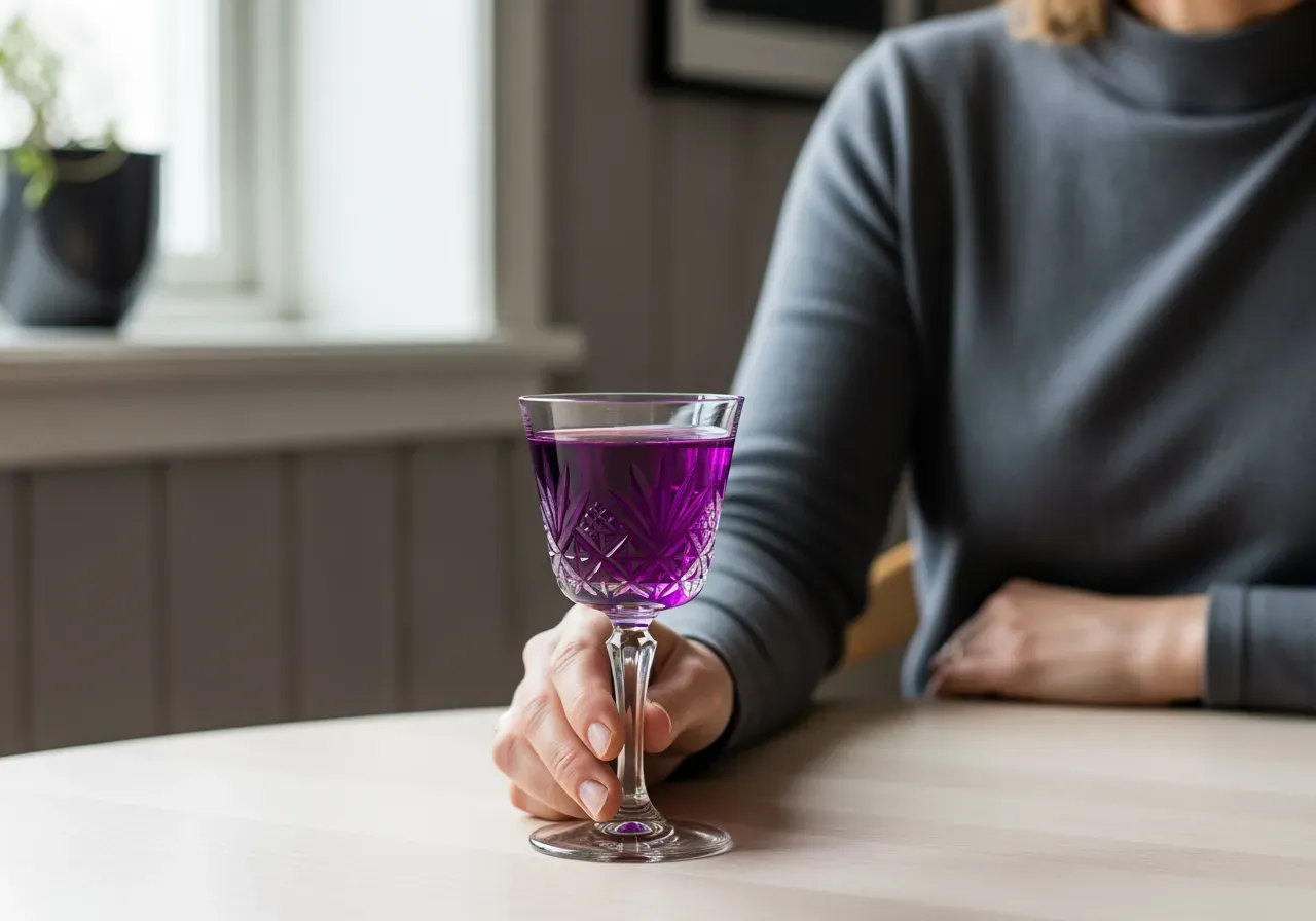 Viol likör i vackert glas