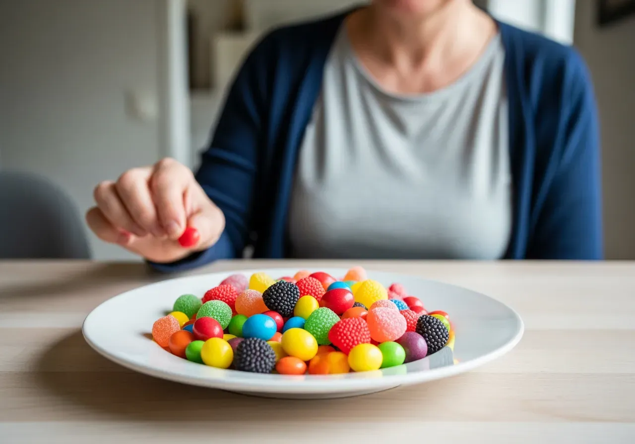 Färgglada godisar på fat