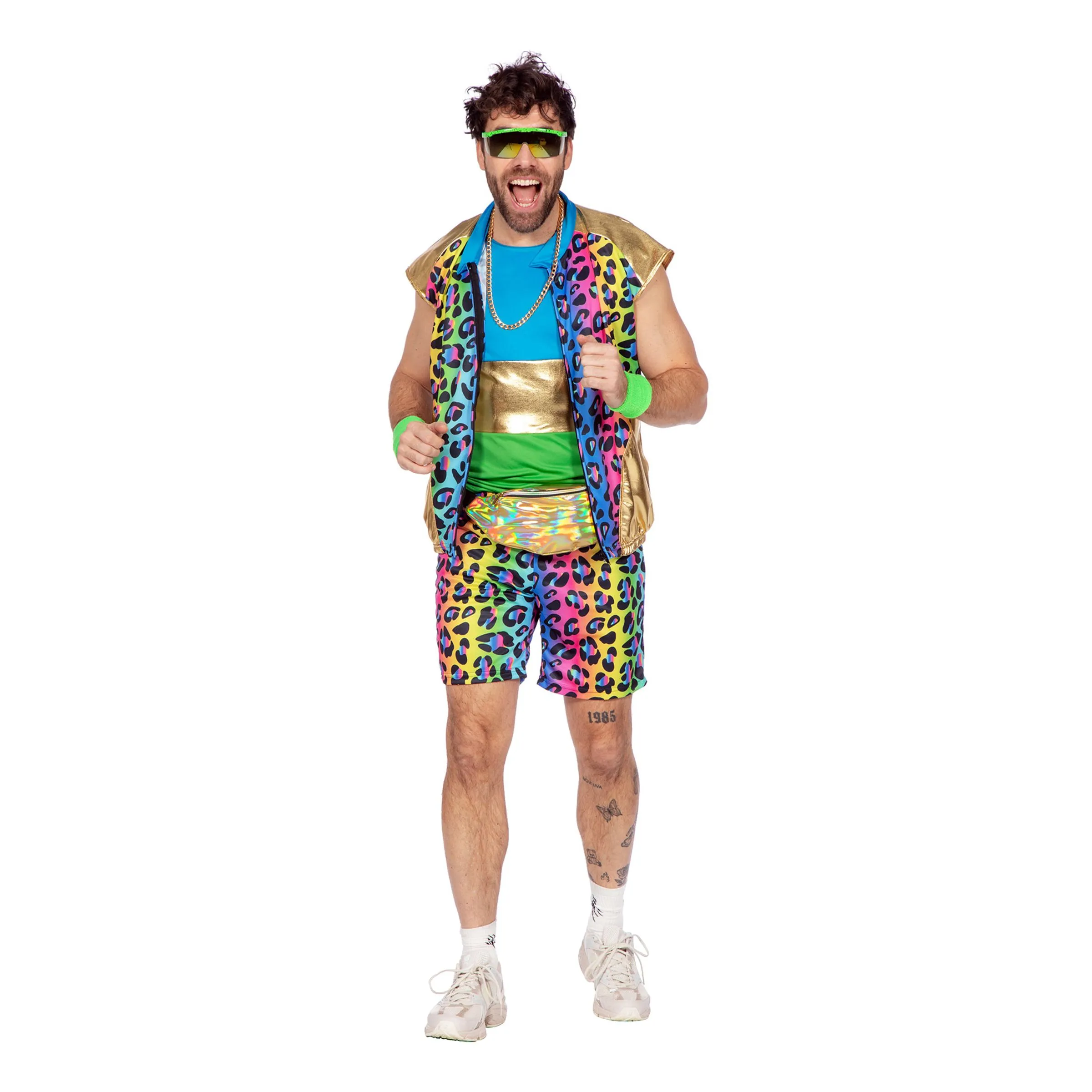 80-tals Neon Leopard Herr Maskeraddräkt