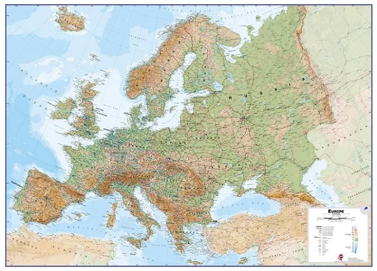Europa väggkarta Maps International 1:4,3 milj FYS med ram