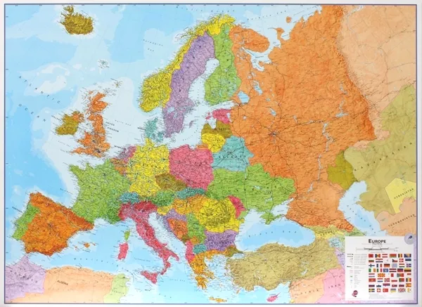Europa väggkarta Maps International 1:4,3 milj POL med ram