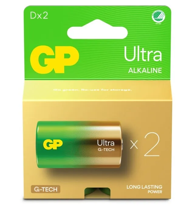 GP Ultra Alkaline D-batteri 13AU/LR20 (2-pack)