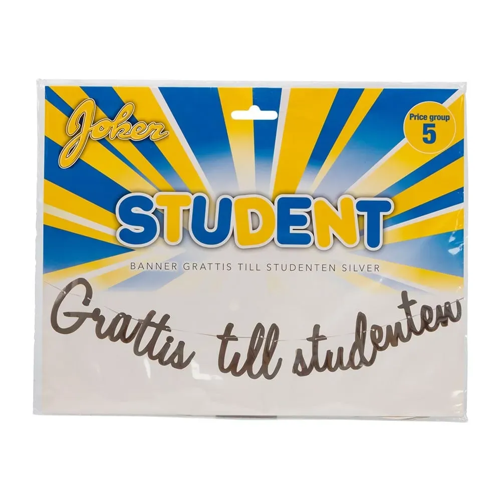 Grattis till Studenten Girlang i Silver 140 cm