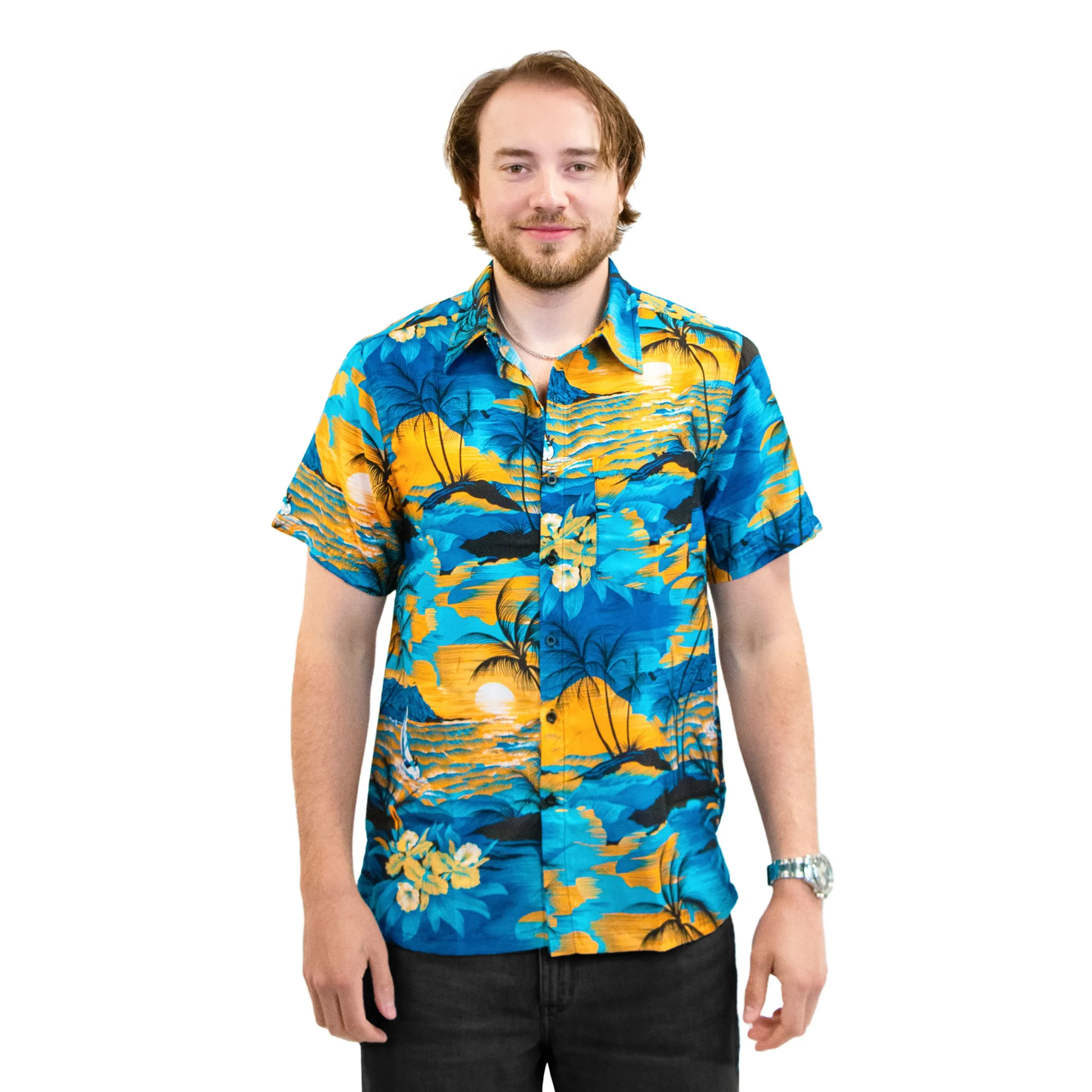 Hawaiiskjorta Herr Ocean Blue