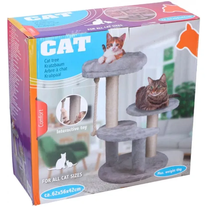 Kattgym med tre plattformar och klösbrädor 62 x 56 x 42 cm