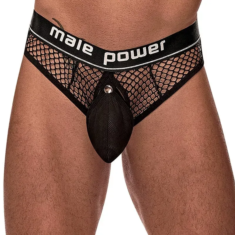 Male Power Thong-kalsong i nät, Svart, S-M