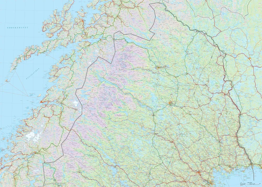 Norra Norrland Väggkarta med ram