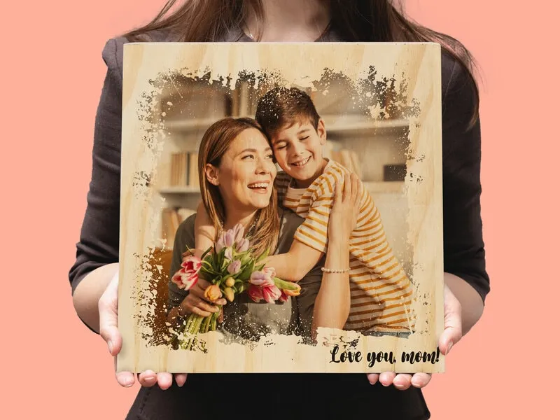 Personligt Fotoblock i Trä med Text