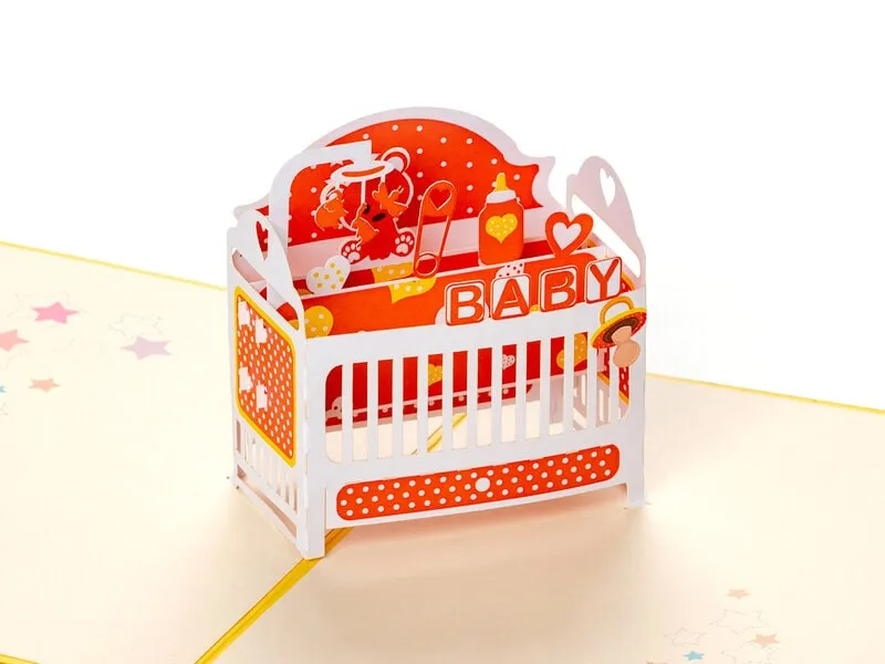 Pop Up-kort - Babykort med Gul Spjälsäng