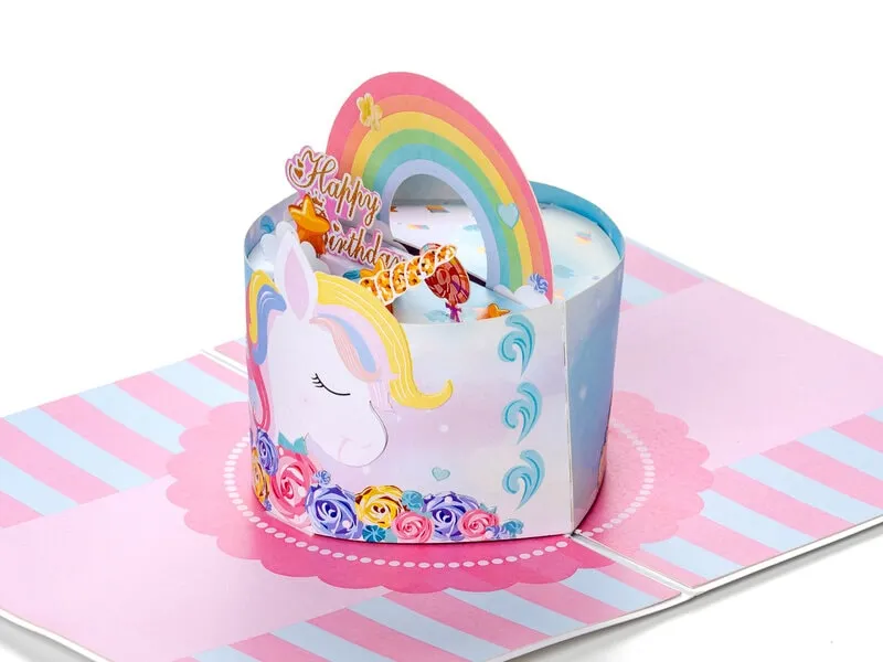 Pop Up-kort - Födelsedagstårta med Enhörning