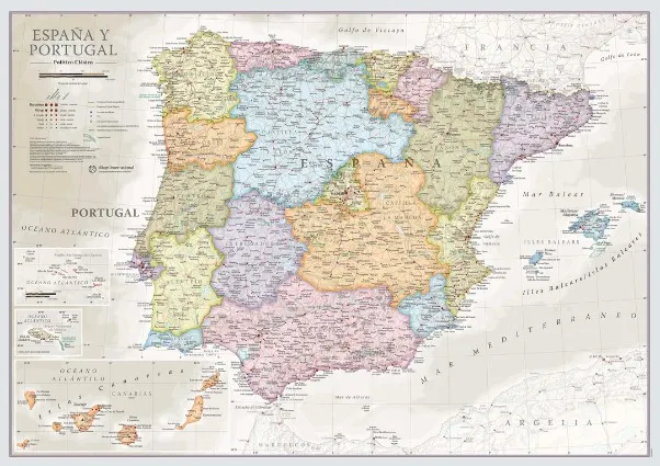 Spanien Portugal Väggkarta MapsInt Classic Political