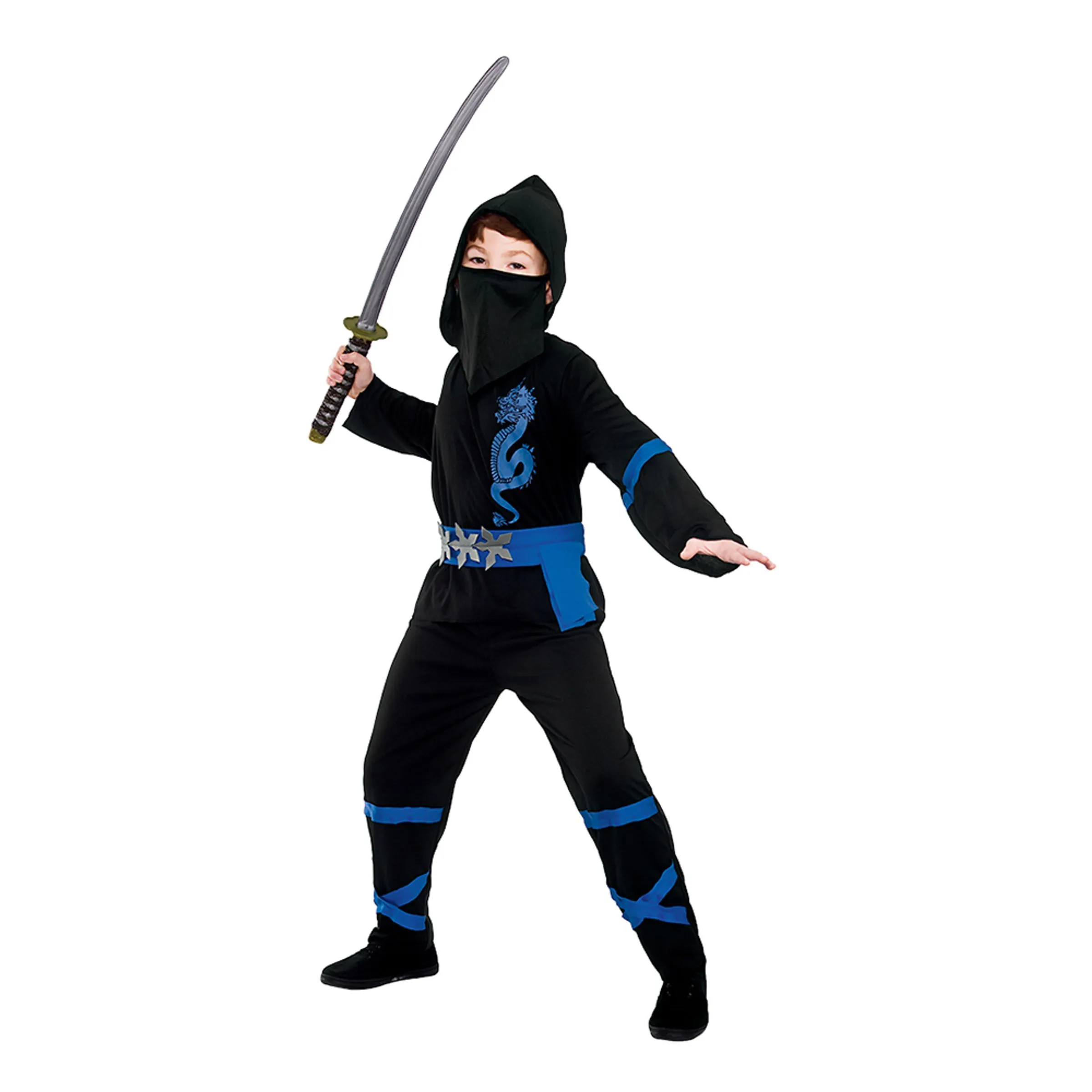 Svart/Blå Power Ninja Barn Maskeraddräkt