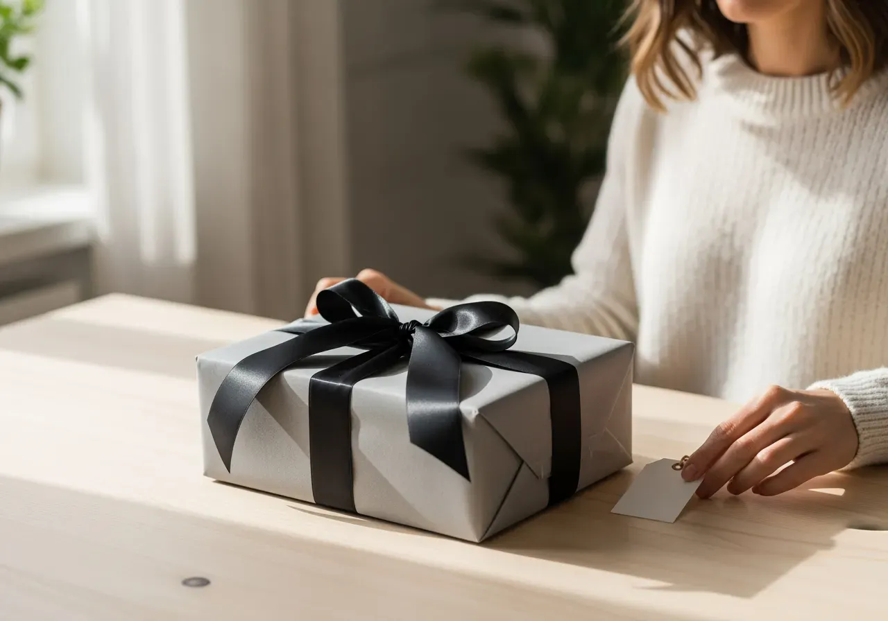 Svart satinband på present