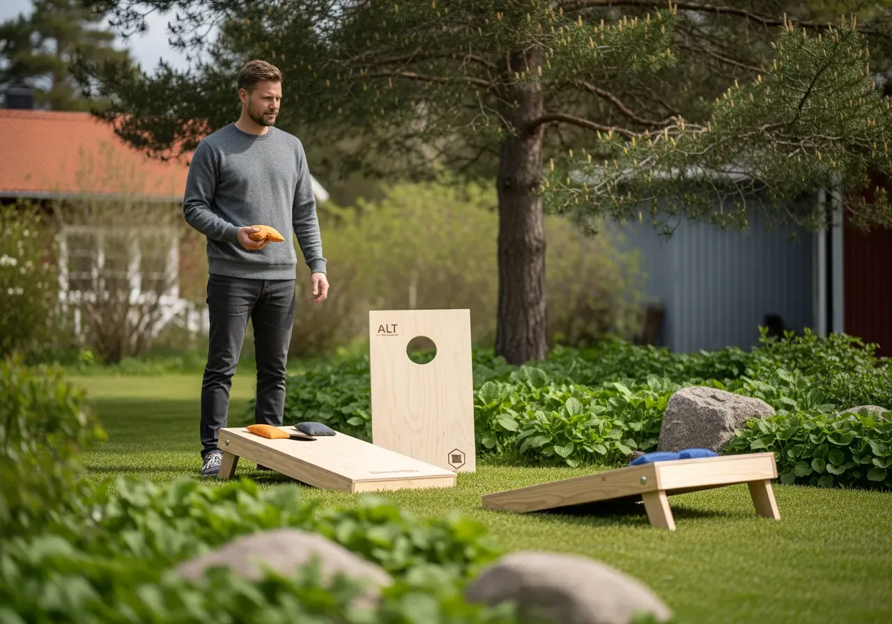 Cornhole spel i trädgården