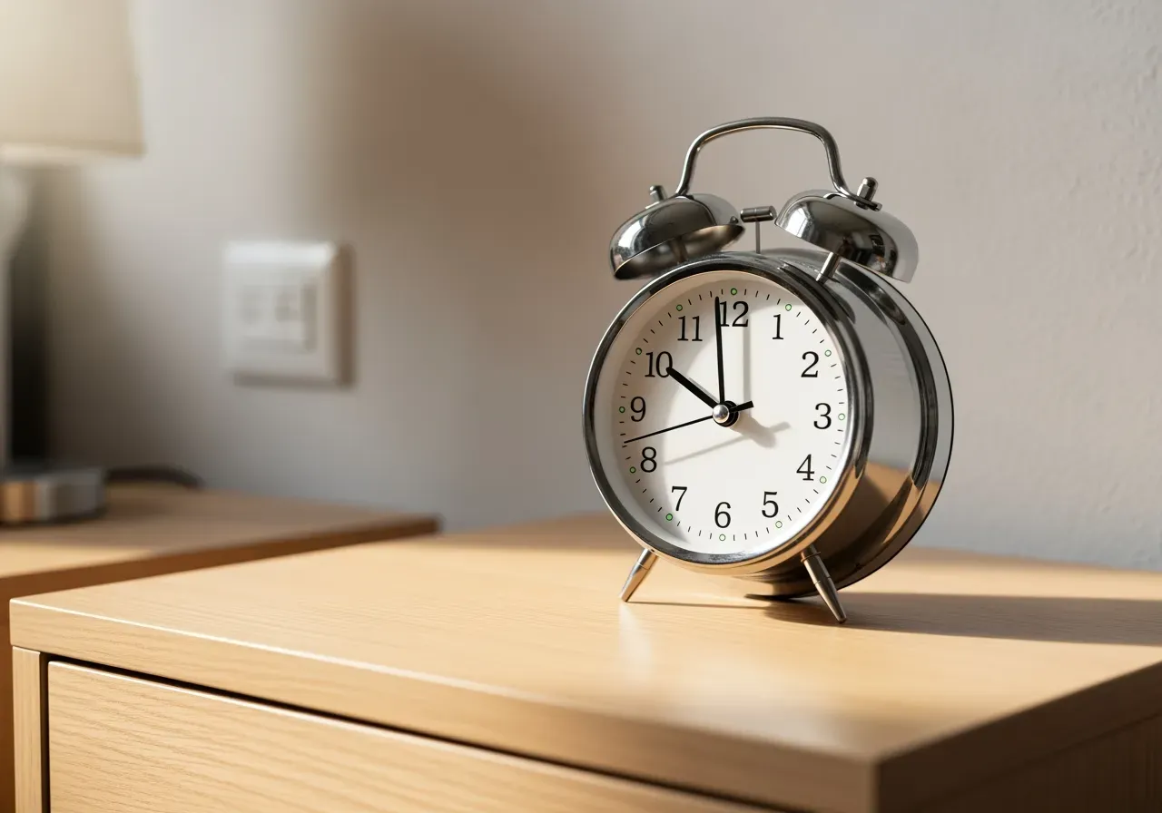 Analog väckarklocka på nattduksbord